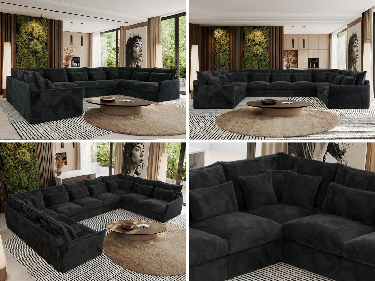 WOHNLANDSCHAFT VERSO U 9M Dunkelgrau Plüsch - Dunkelgrau/Schwarz, Kunststoff/Textil (442/93/270cm) - MKS