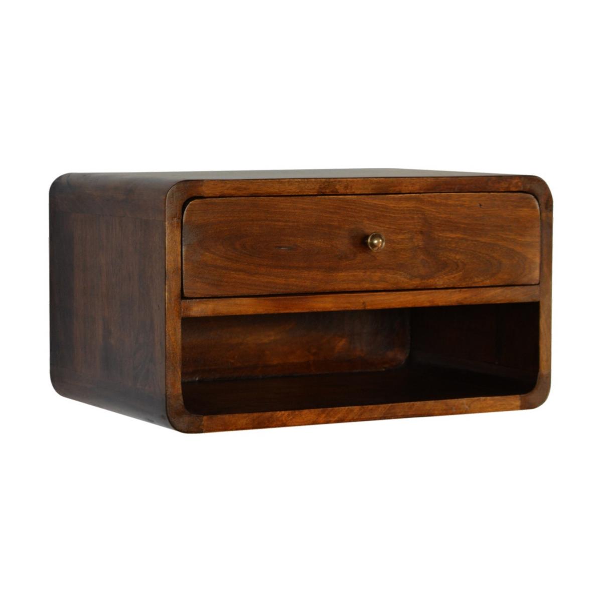 NACHTTISCH Wandmontierter Kastanienfinish, 1 Schublade, 1 Offenes Fach, Braun - Messingfarben/Braun, Holz/Metall (45/25/32cm) - Artisan Furniture