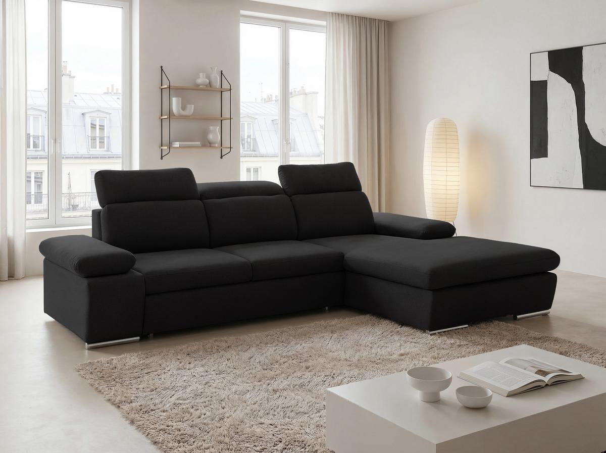 ECKSOFA PABLO mit Schlaffunktion und Bettkasten Schwarz - Schwarz, Holzwerkstoff/Kunststoff (250/90cm) - Idohome