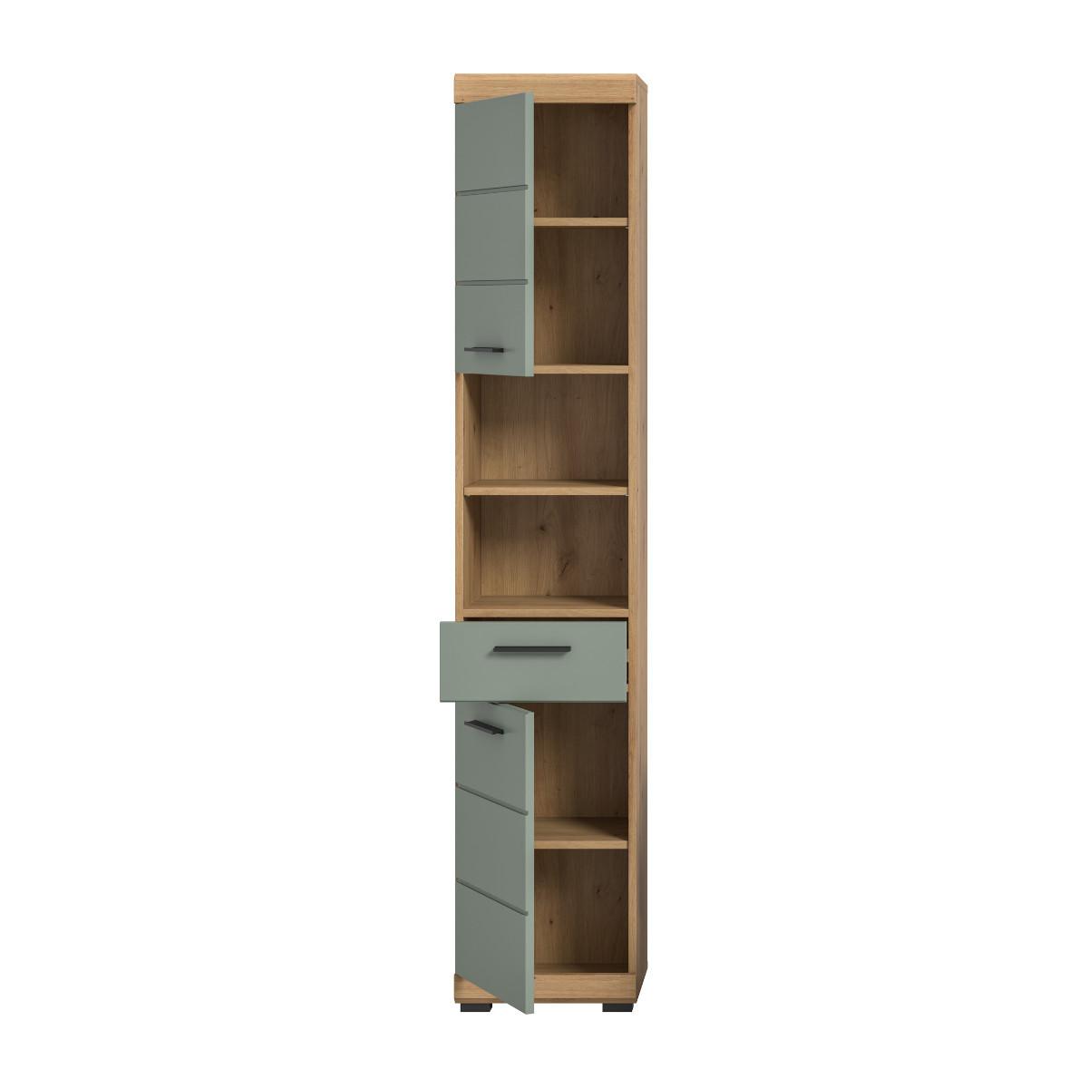 BADEZIMMERSCHRANK 2 Türen 1 Schublade 31/191/37 cm - Grün, Holzwerkstoff (31/191/43cm) - Calicosy