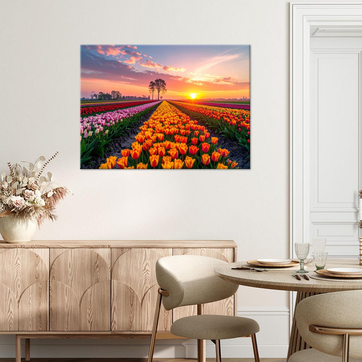 LEINWANDBILD Tulpen Blumen Wiese Aussicht 60x40cm - Multicolor, Textil (60/40cm) - Feeby