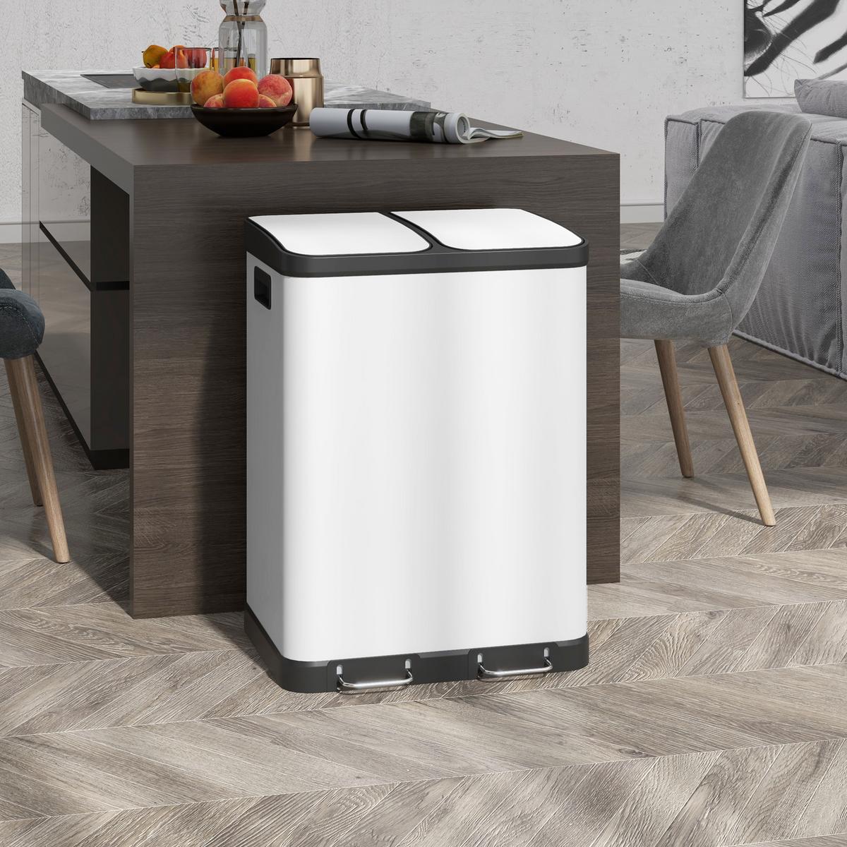 TRETEIMER 30l Metall Kunststoff Weiß - Weiß, Metall (39.5/67/48.8cm) - HOMCOM