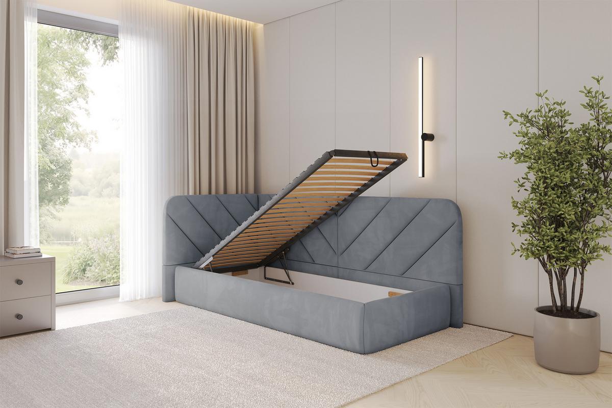 EINZELLBETT Jugendbett mit Bettkasten und Matratze H3/H4, Rechts - FIKY 90x200 Grau - Blaugrau, Holzwerkstoff/Textil (90/200cm) - ALTDECOR
