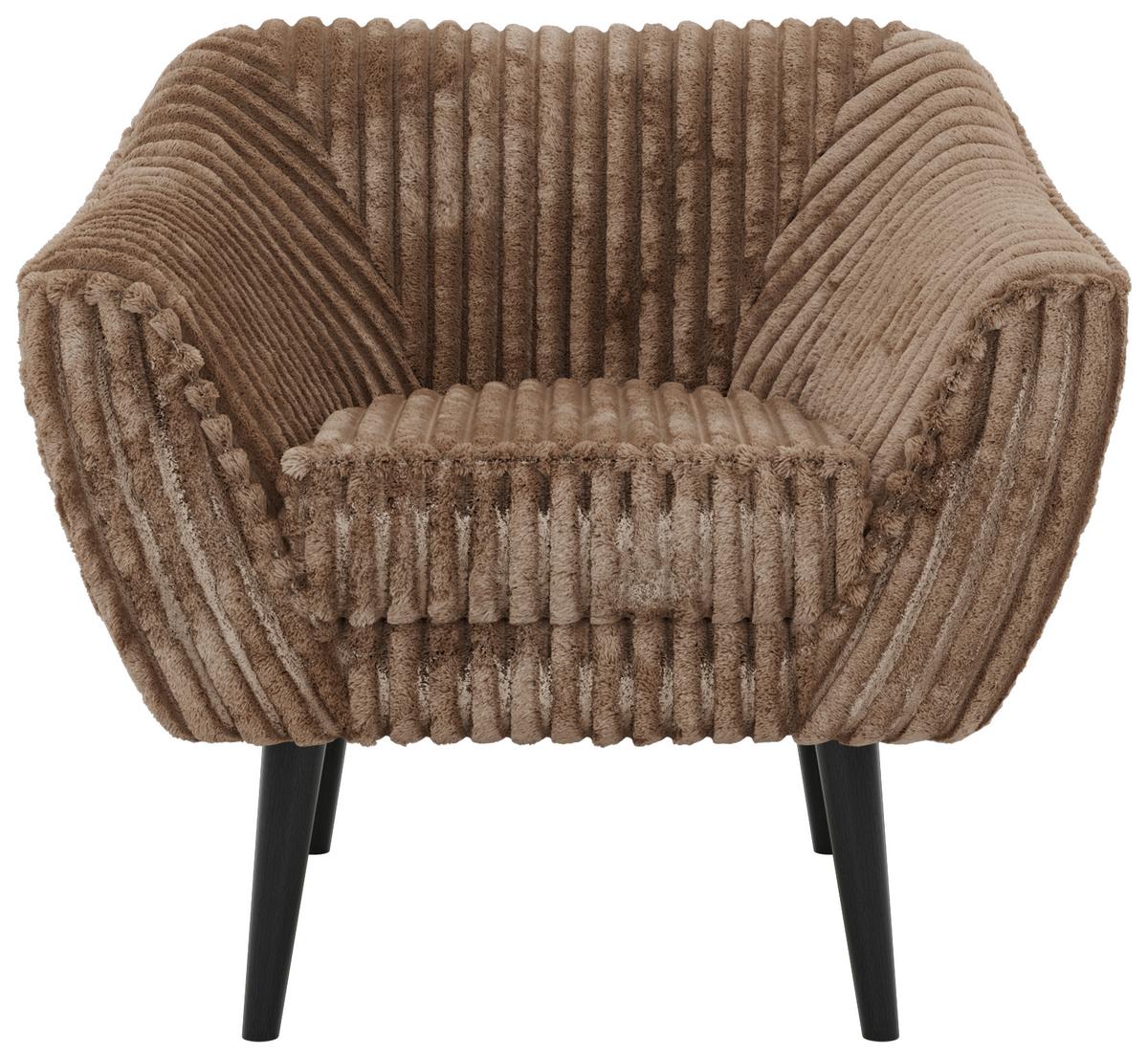 SESSEL PIRS - Braun Cord - Schwarze Beine - Schwarz/Braun, Holzwerkstoff/Textil (80/75/74cm) - MKS