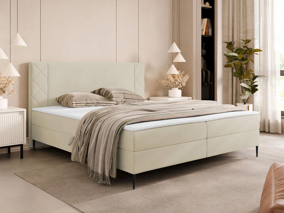 BOXBETT Portes - H3 - Creme/Schwarz, Holzwerkstoff/Textil (160/200cm) - MIRJAN24