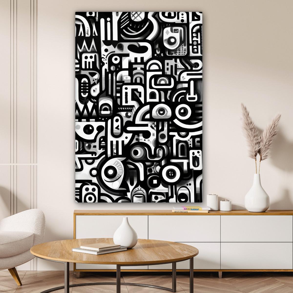 LEINWANDBILD Symbole - Abstrakt - Grafik - Schwarz Deko Groß 90x140 cm - Schwarz, Textil (90/140cm) - MuchoWow