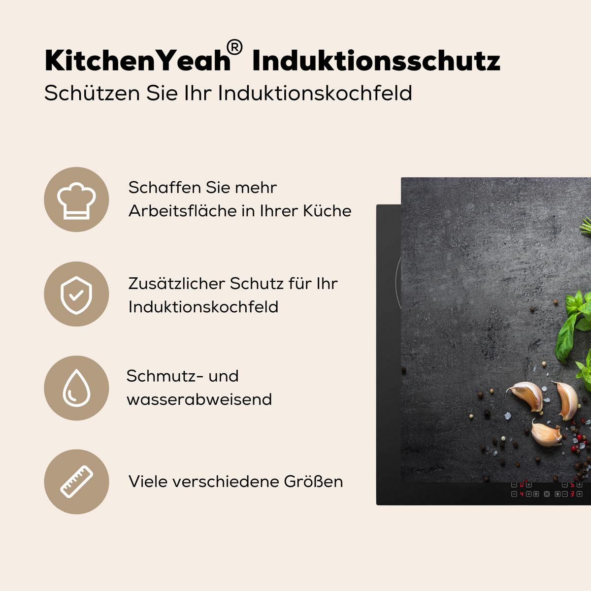 HERDABDECKPLATTE Limette - Kräuter - Gewürze - Grün - Grau - Beton Ceranfeldabdeckung 59x52 cm - Grün, Kunststoff (59/52/0.2cm) - MuchoWow