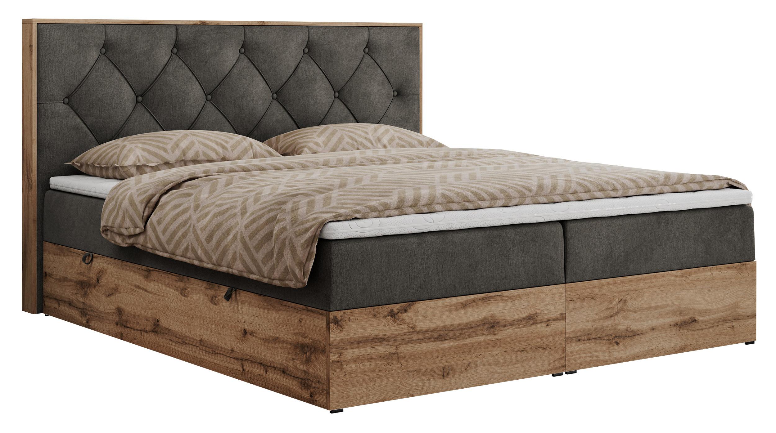 BOXBETT VENETO 140/200 Dunkelgrau Velvet - H3 - Dunkelgrau, Holz/Textil (140/200cm) - MKS