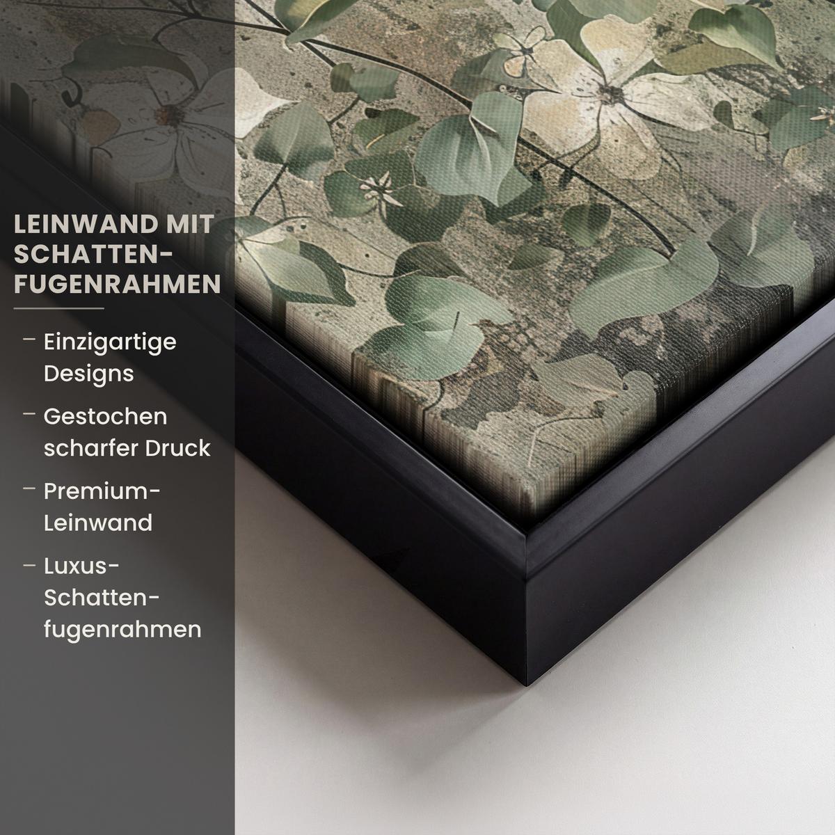 LEINWAND Bilder mit Rahmen - Blumen - Blätter - Abstrakt - Modern - 20x30 - Grau, Textil (20/30cm) - MuchoWow