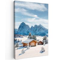 LEINWANDBILD Winter - Hütte - Berge - Aussicht - Schnee Deko XXL 80x120 cm - Eichefarben, Textil (80/120cm) - MuchoWow