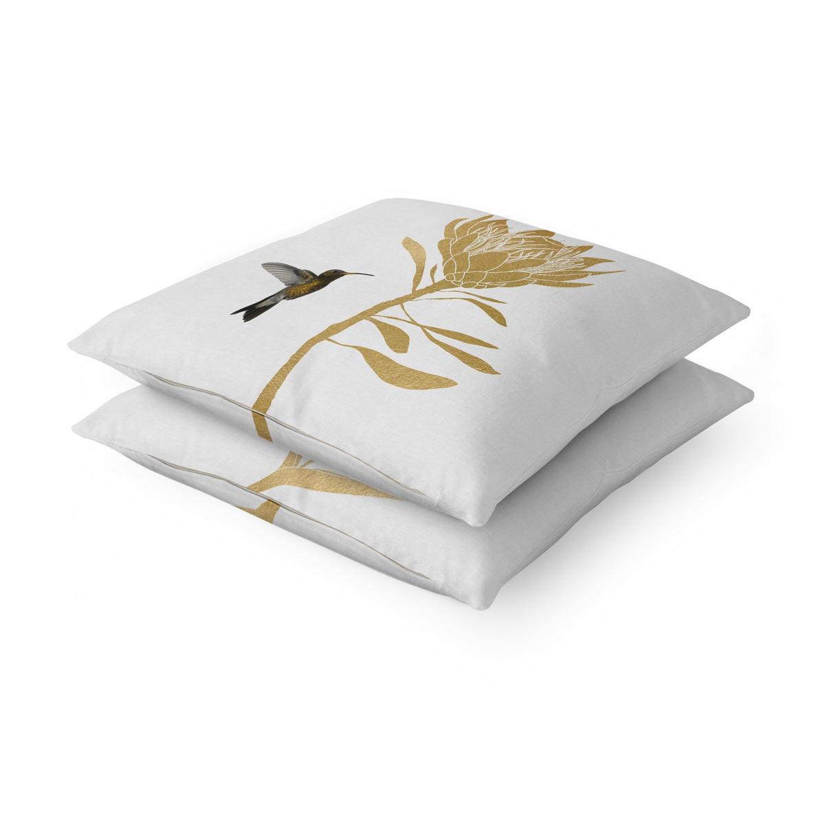 DEKOKISSEN 2er-Set Kolibri und tropische goldene Blüten Duo 40/40 cm - Goldfarben, Textil (40/40cm) - Bilderwelten