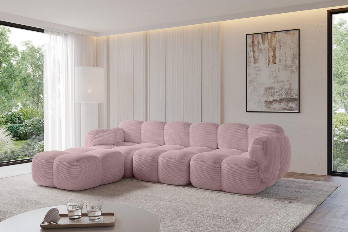 ECKSOFA modulares Sofa Links Miko-L2 302x205x75 Rosa Cord - Schwarz/Rosa, Holzwerkstoff/Kunststoff (302/205cm) - ALTDECOR