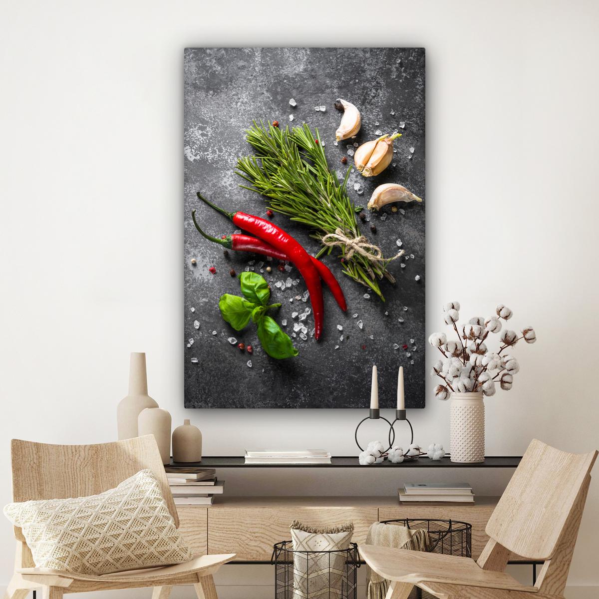 LEINWANDBILD Pfeffer - Kräuter - Gewürze - Beton Deko XXL 80x120 cm - Dunkelgrau, Textil (80/120cm) - MuchoWow