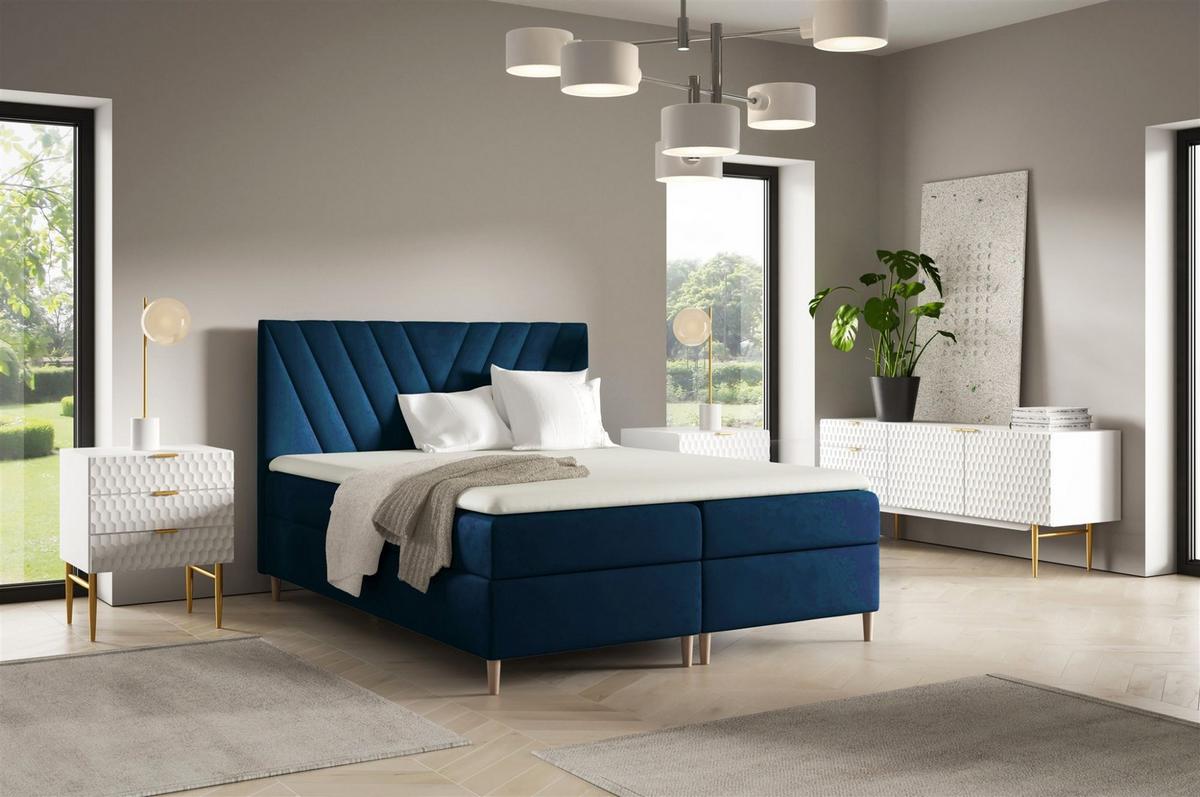 BOXBETT Espen Premium - Blau, Holzwerkstoff/Textil (140/200cm) - Fun Möbel
