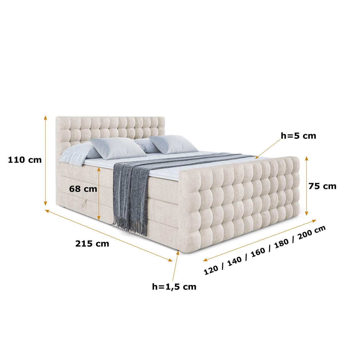 BOXSPRINGBETT VIONE-Z KING - 140 x 200 - H3/H4 - Ecru - Ecru, Holzwerkstoff (140/200cm) - ALTDECOR