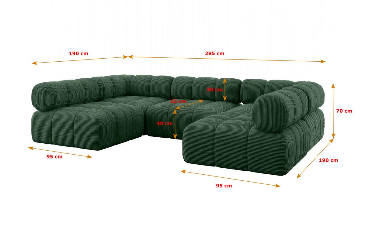 WOHNLANDSCHAFT modulares Sofa Garvo-U1 - 285x190x70 cm Grün Cord - Grün, Holzwerkstoff/Textil (285/70/190cm) - ALTDECOR