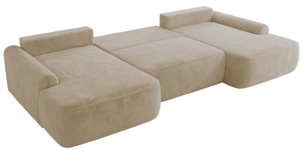 WOHNLANDSCHAFT CUBO U Creme Plüsch - Creme/Schwarz, Kunststoff/Textil (370/100/187cm) - MKS