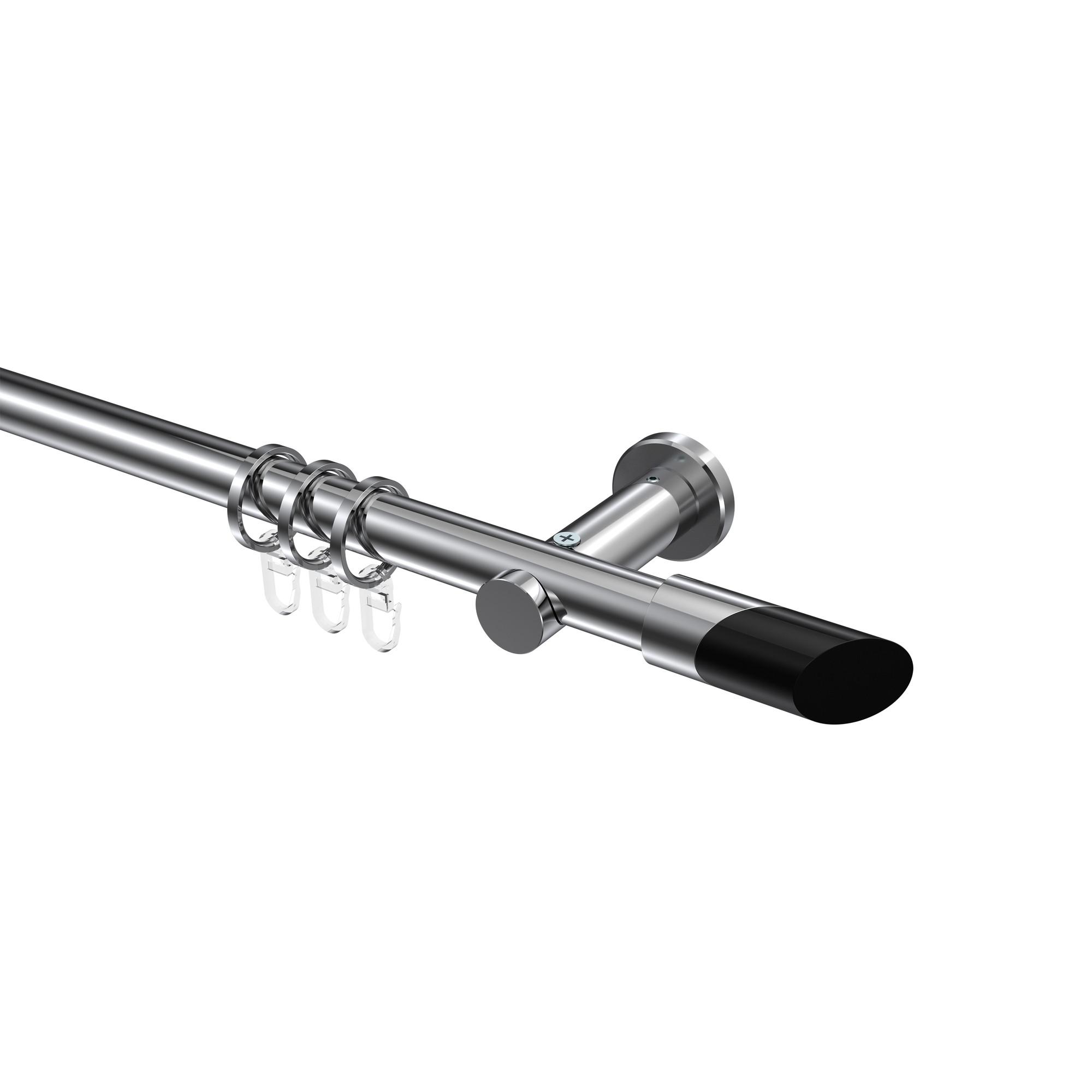 GARDINENSTANGE Platon Verano 540 cm (geteilt in 3 x 180 cm), 1-läufig, 20 mm Ø Chrom - Chromfarben/Schwarz, Metall (540cm) - INTERDECO