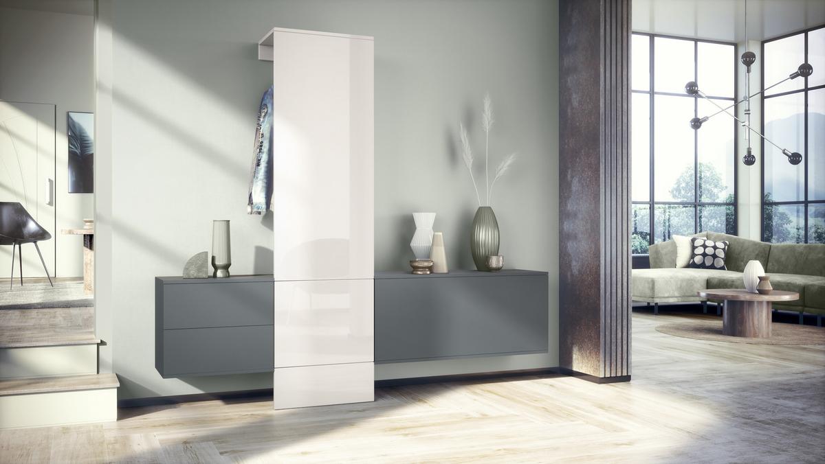 GARDEROBE Carlton Dual Weiß Hochglanz - Weiß Hochglanz, Holzwerkstoff (208/193/35cm) - Vladon