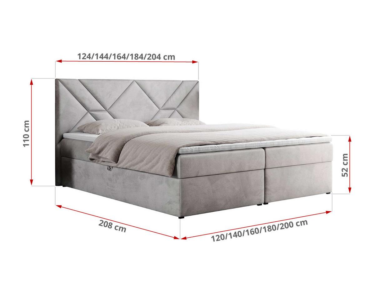 BOXBETT NEOMI 140/200 - Hellgrau Velvet - H3 - Visco - Hellgrau, Holz/Textil (140/200cm)