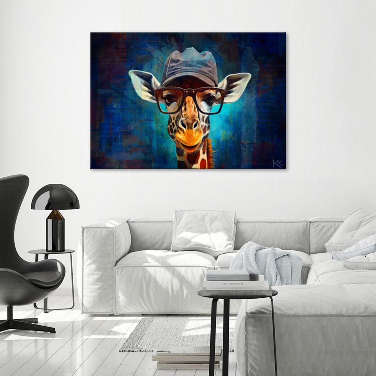 LEINWANDBILD Pop Art Giraffe 120x80cm - Blau, Textil (120/80cm) - Feeby