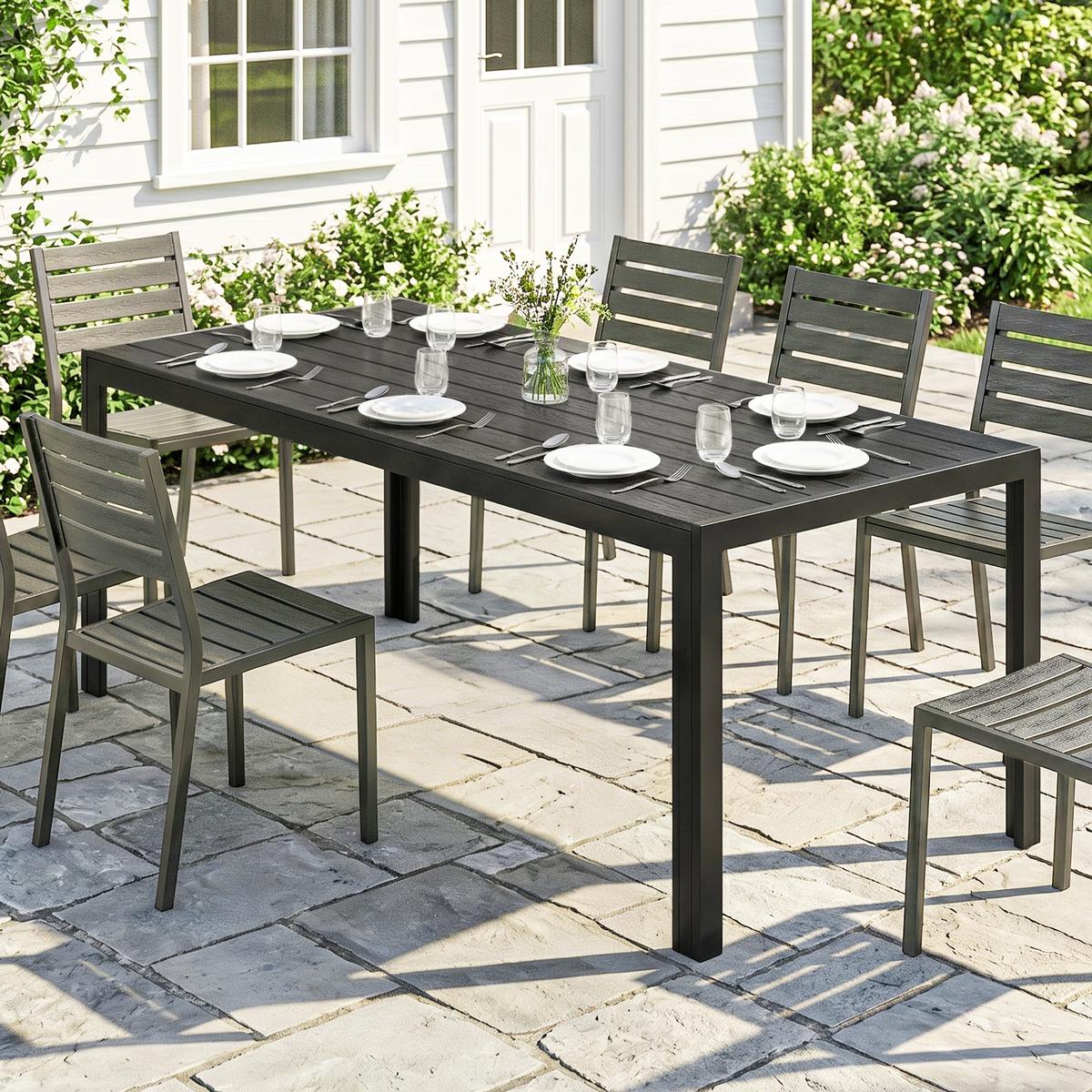 TISCH Alu WPC Esstisch Gartentisch Gartenmöbel Balkon Schwarz - Schwarz, Metall (190/84.5/72cm) - Outsunny