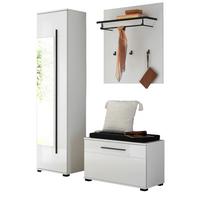 GARDEROBEN-SET weiß Hochglanz 4-teilig 140 cm, Flurgarderobe mit Spiegel - Dunkelgrau/Weiß Hochglanz, Glas/Holzwerkstoff (140/200/40cm) - Furn.Design