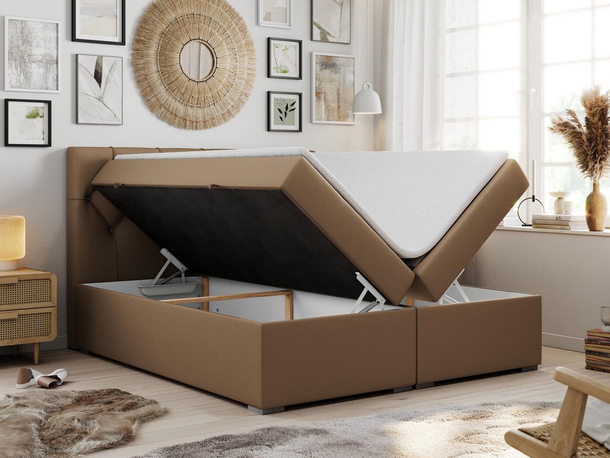BOXBETT ALDA 160/200 Braun Kunstleder - H3 - Braun, Holz/Textil (160/200cm) - MKS