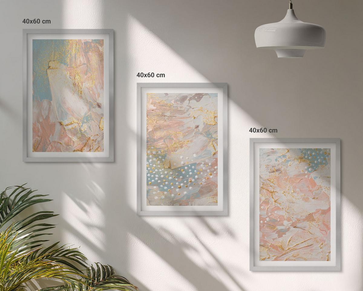 BILDER SET 3er Set - 40x60 cm Silberner Rahmen - Abstrakte Pastellmuster - Silberfarben, Kunststoff (40/60cm) - TULUP