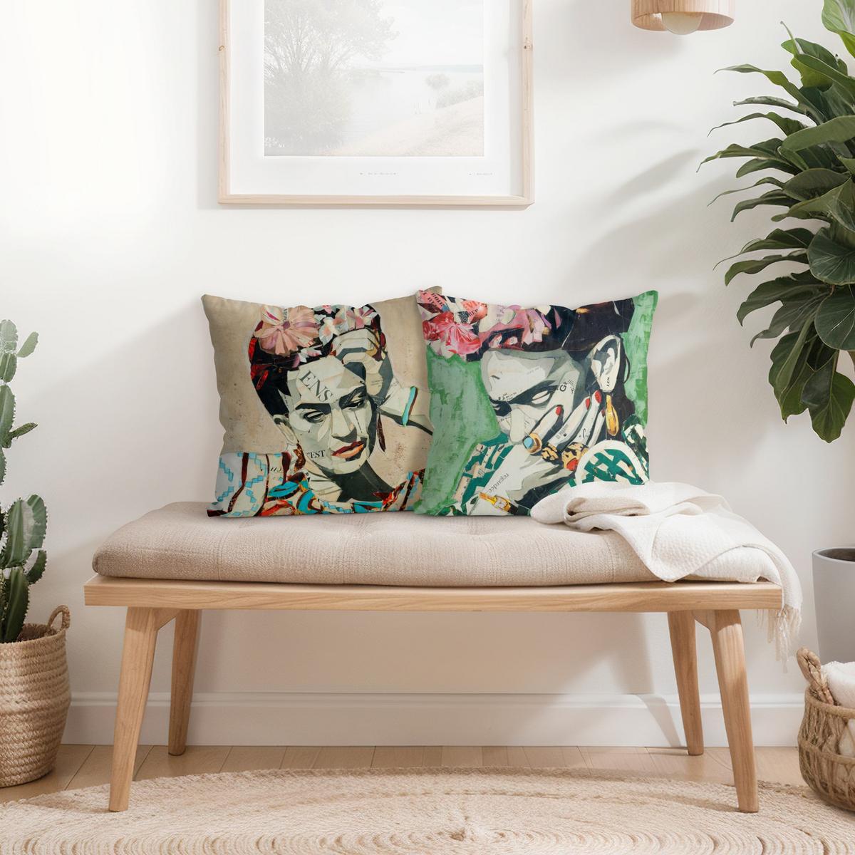 DEKOKISSEN 2er-Set Frida Kahlo - Collagen Duo I 40/40 cm - Multicolor, Textil (40/40cm) - Bilderwelten