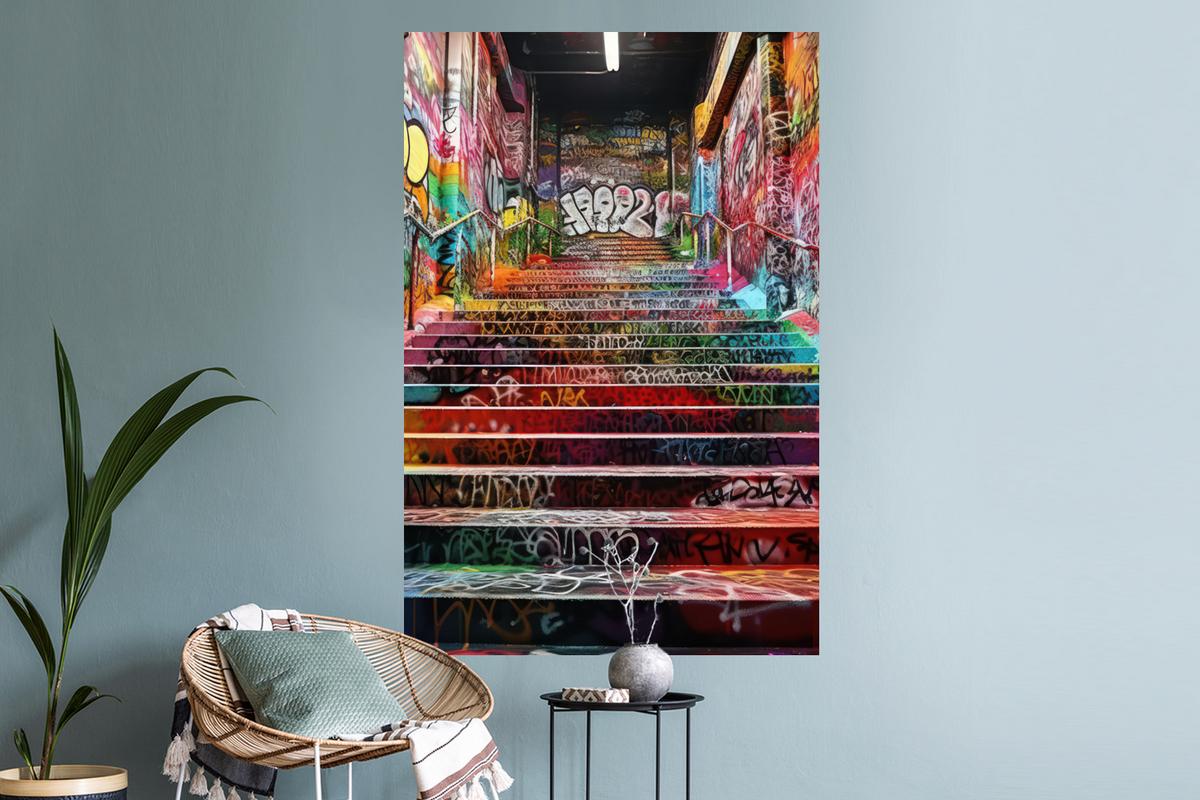 WANDTATTOO Treppe - Graffiti - Farben - Kunst Wandaufkleber 80x120 cm - Multicolor, Kunststoff (80/120/0.1cm) - MuchoWow