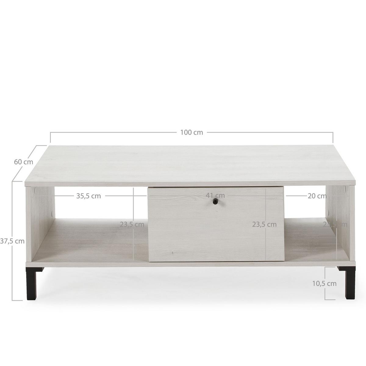 COUCHTISCH Javea 1 Schublade 2 Löcher - Weiß, Holzwerkstoff (37/100/60cm) - VS Venta-stock