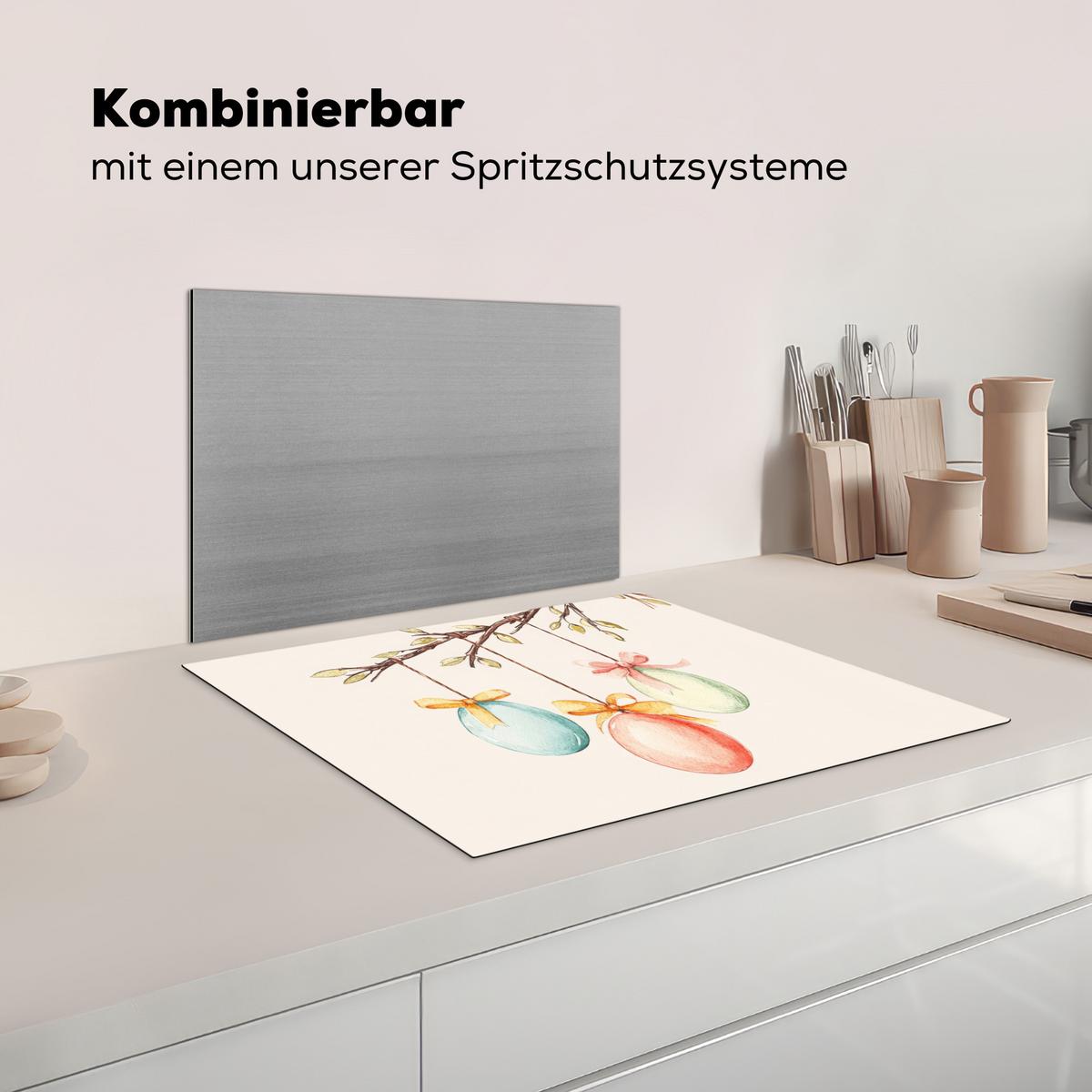 HERDABDECKPLATTE Osterkuchen - Schleife - Eier Herdabdeckung Induktionsfeld 65x52 cm - Creme, Kunststoff (65/52/0.2cm) - MuchoWow