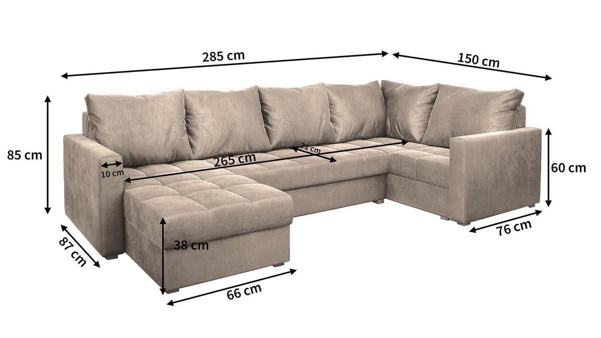 WOHNLANDSCHAFT LORIVO L-S Beige Plüsch-Stoff mit Schlaffunktion - Beige/Grau, Holz/Kunststoff (285/85/150cm) - MASSENO