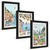 BILDER SET 3er Set - 20x30 cm Schwarzer Rahmen - Landschaften, Meer, Zitrusfrüchte - Schwarz, Kunststoff (20/30cm) - TULUP
