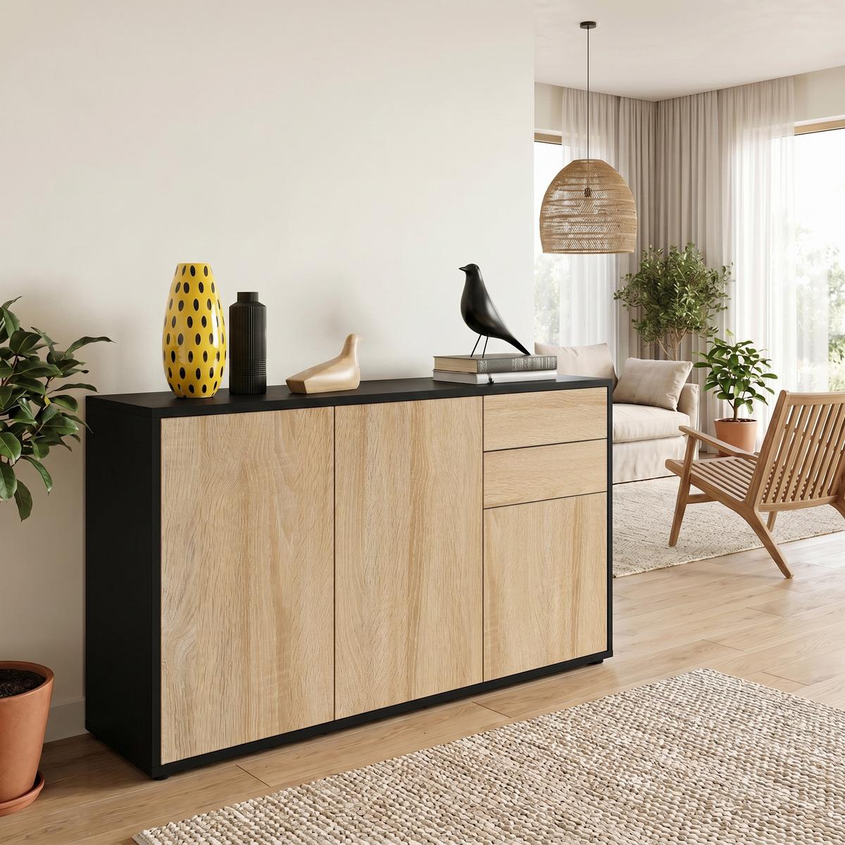 KOMMODE Ben Front in Eiche sägerau - Eiche San Remo, Holzwerkstoff (117/74/36cm) - Vladon