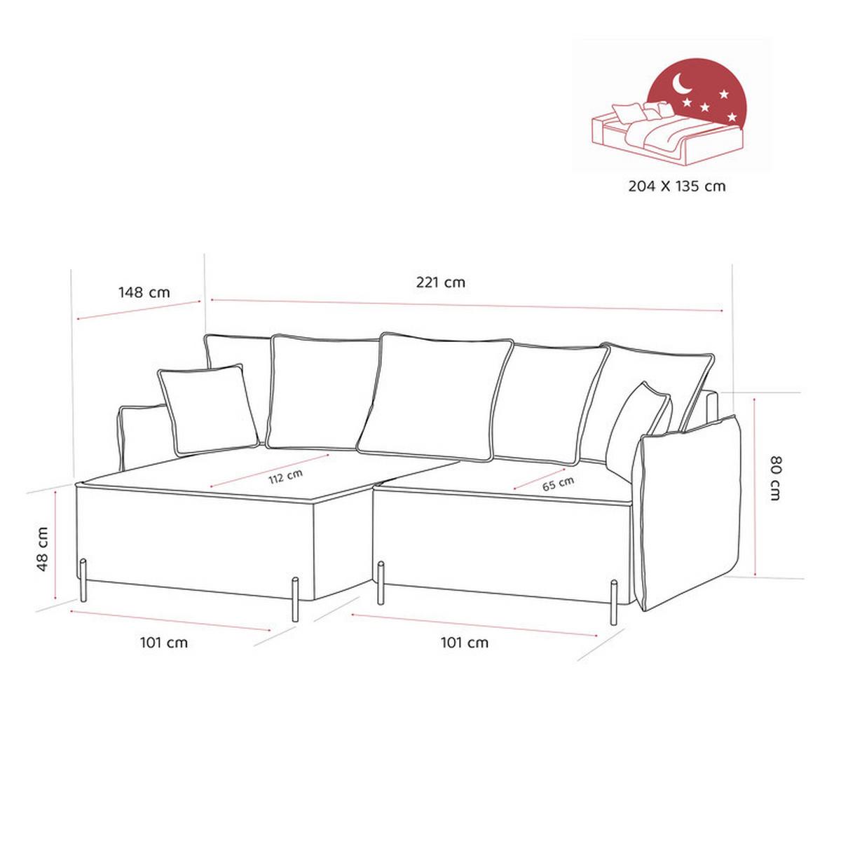 ECKSOFA MARCO Links, mit Schlaffunktion und Bettkasten, Dunkelgrau - Dunkelgrau, Textil/Metall (221/148cm) - Idohome