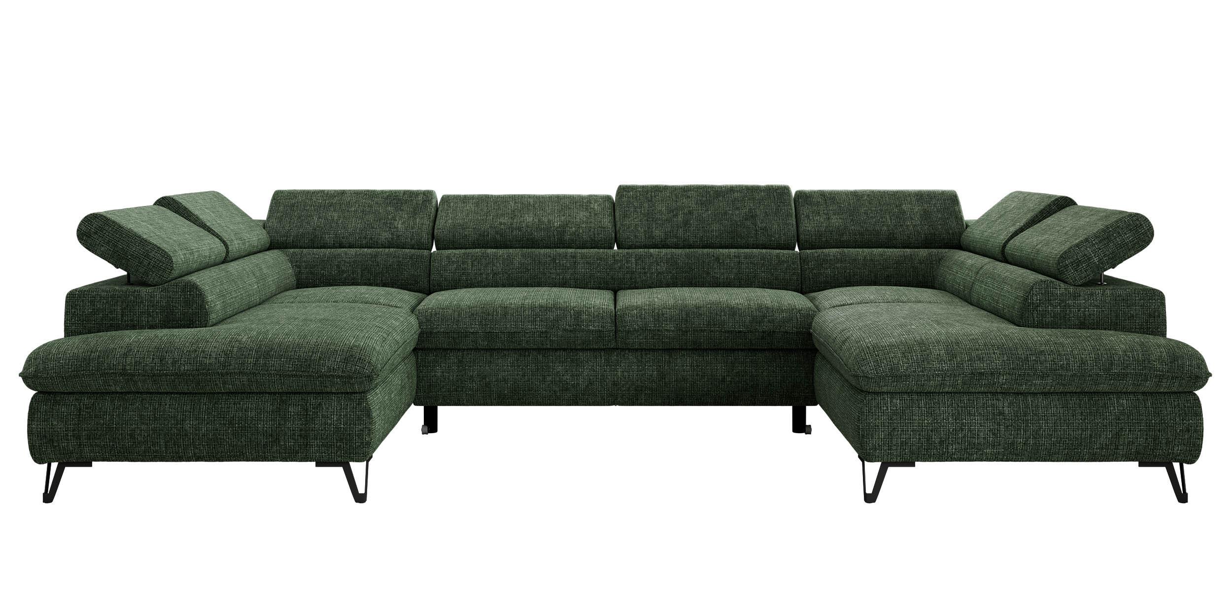 WOHNLANDSCHAFT PABLO U Schenille grob gewebt Dunkelgrün - Dunkelgrün/Schwarz, Textil/Metall (346/76/208cm) - MKS