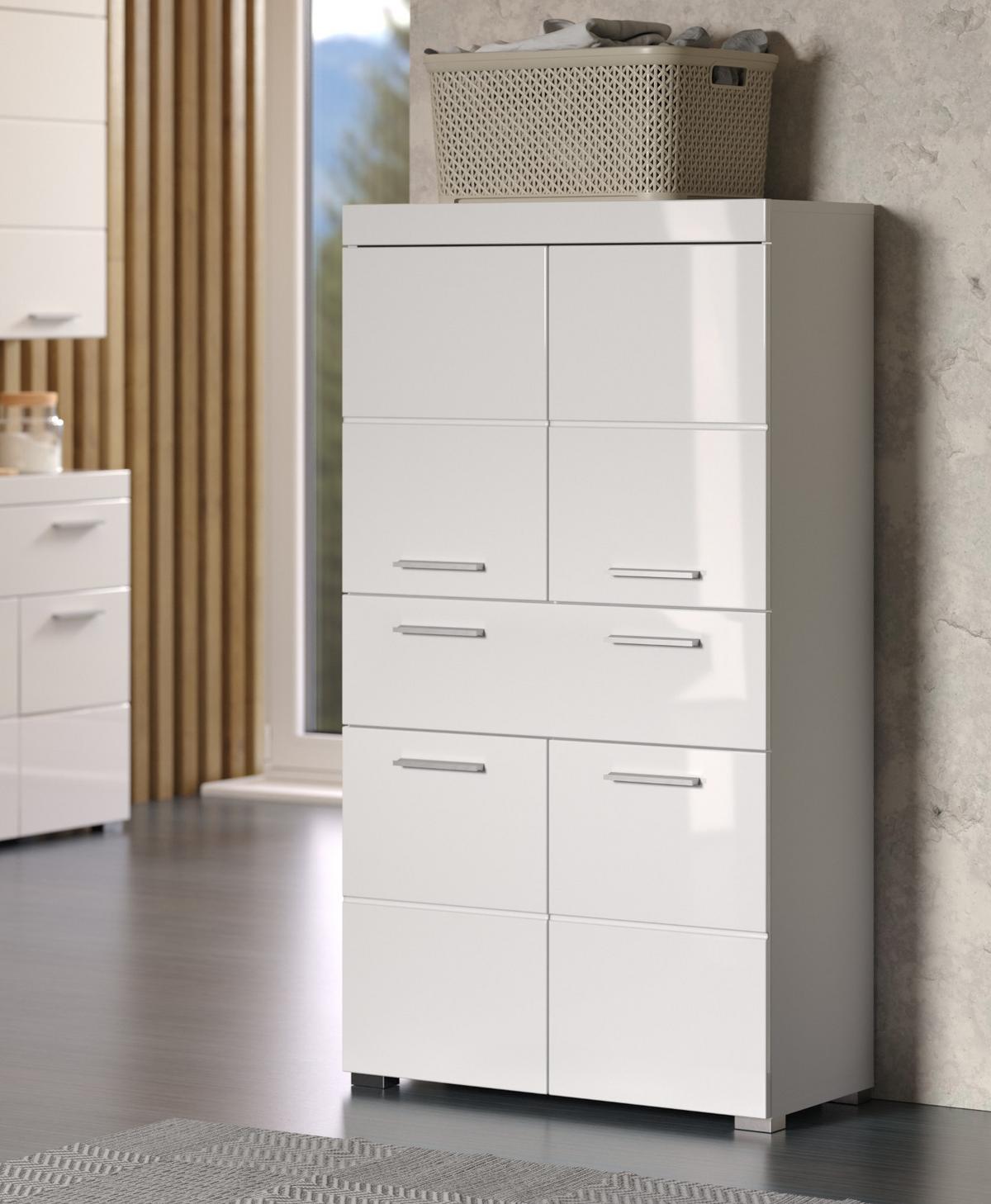MIDISCHRANK weiß Hochglanz 73 x 132 cm, Badschrank in modernem Design - Weiß, Holzwerkstoff/Kunststoff (73/132/31cm) - Top.Furn
