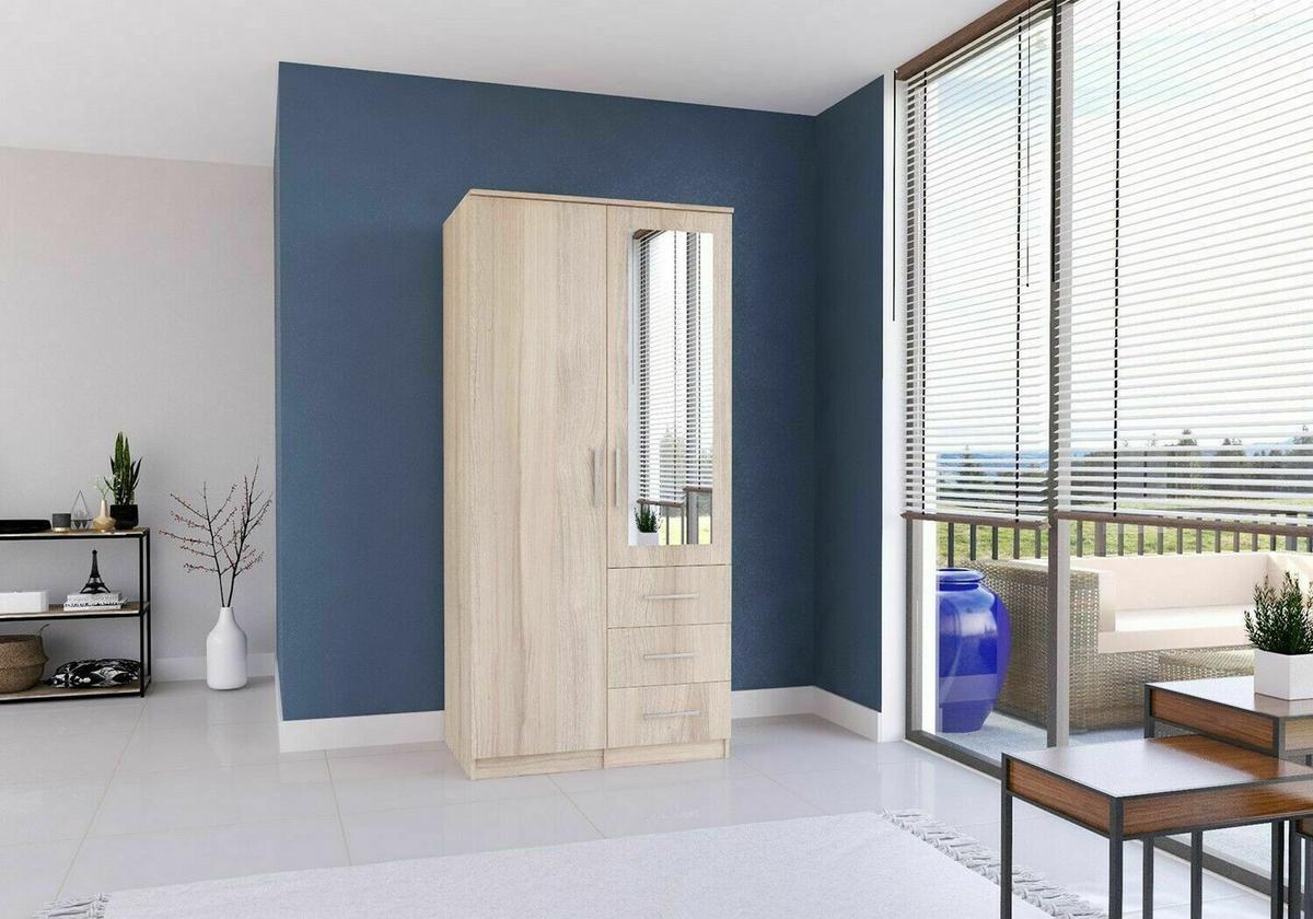 DREHTÜRENSCHRANK 100/207/57/61 cm Szantal 2D Sonoma/Sonoma - Alufarben/Sonoma Eiche, Glas/Holzwerkstoff (100/210/59cm) - imoebel24