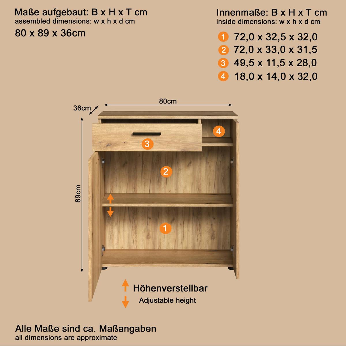 FLURKOMMODE Evoke Eiche 80 x 89 cm, Schuhschrank in modernem Stil - Eichefarben/Schwarz, Holzwerkstoff/Kunststoff (80/89/36cm) - Top.Furn