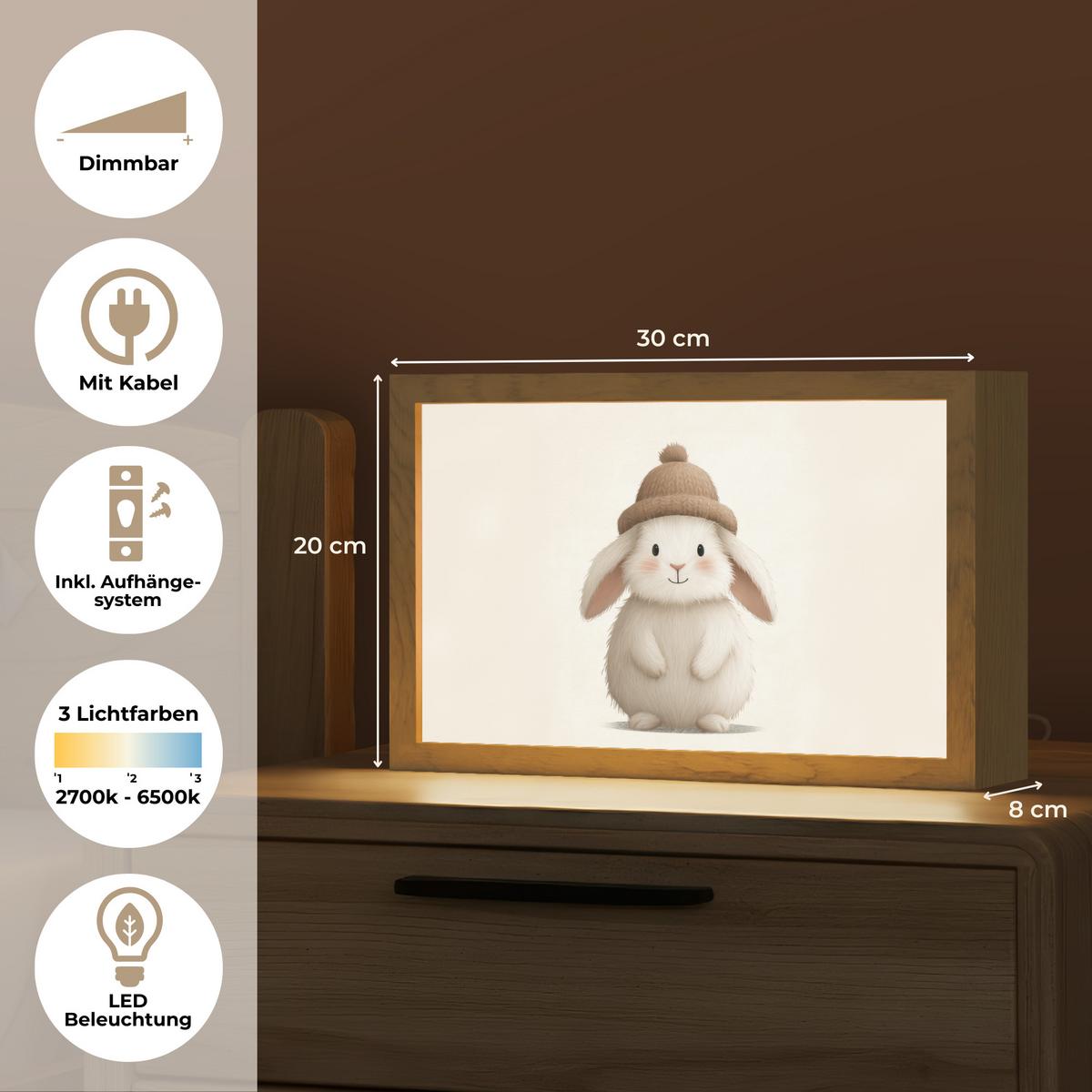 NACHTTISCHLAMPE Kaninchen - Hut - Ohren - Beige 30x20 cm - Creme, Holzwerkstoff (8/30/20cm) - OnlyWow