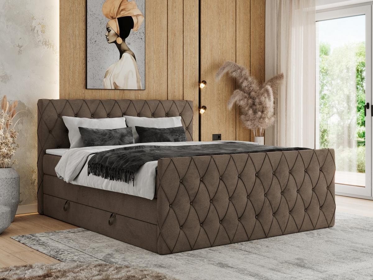 BOXSPRINGBETT MIREN KING DUO 200/200 Braun Velvet - H3 - Braun, Holz/Textil (200/200cm) - MKS