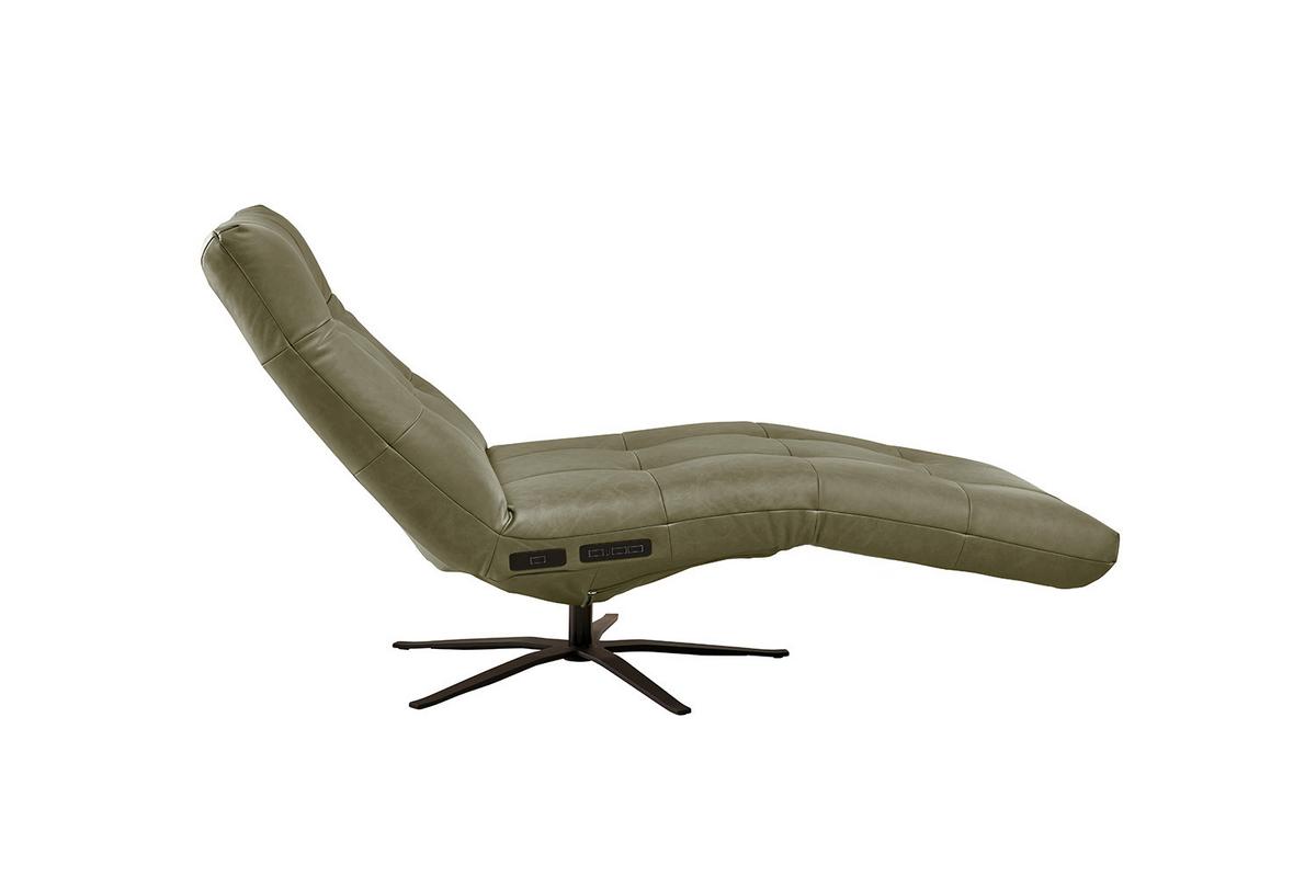 RELAXLIEGE LETICIA Grün Leder Drehbar (360°), Relaxfunktion - Schwarz/Olivgrün, Leder/Metall (82/115/156cm) - KAWOLA