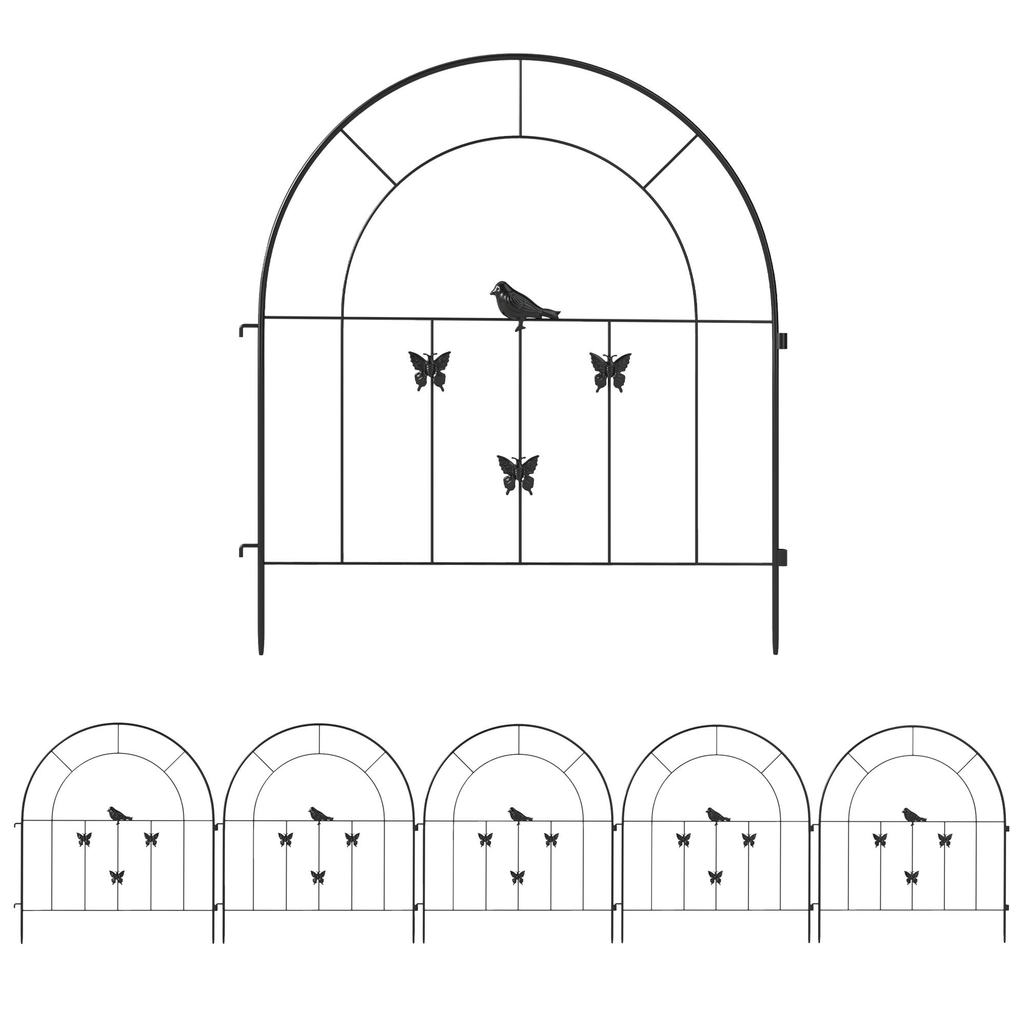 GARTENZAUN 5er Set Stahl Schwarz - Schwarz, Metall (1/70cm) - Outsunny