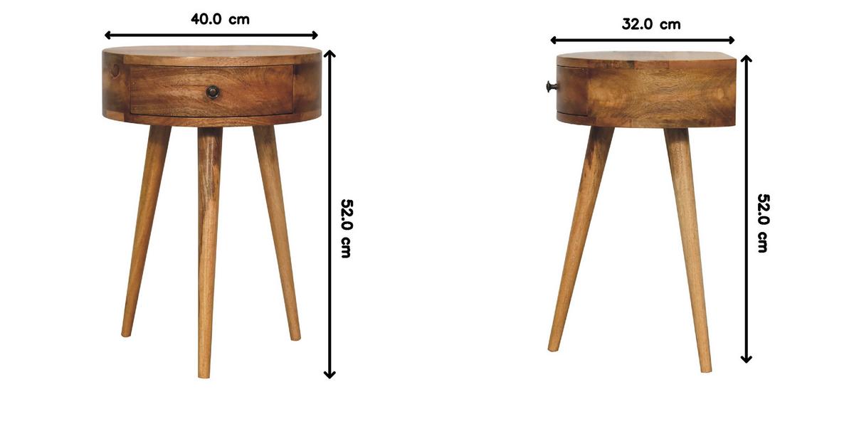 MINI NACHTTISCH rund, Eichenholzoptik, 1 Schublade, Nordische Beine, Beige - Beige/Messingfarben, Holz/Metall (40/52/32cm) - Artisan Furniture