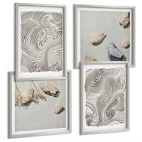 BILDER SET 4er Set - 50x50 cm & 40x60 cm Silberner Rahmen - Moderne abstrakte Formen - Silberfarben, Kunststoff (50/50cm) - TULUP