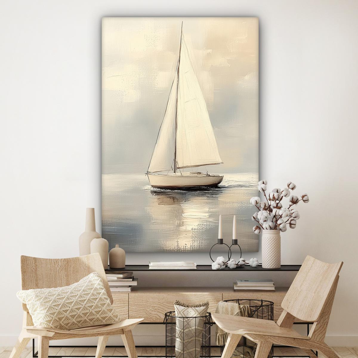 LEINWANDBILD Segelschiff - Meer - Bewölkt Deko Groß 90x140 cm - Creme, Textil (90/140cm) - MuchoWow