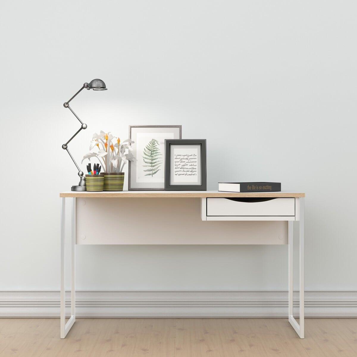 SCHREIBTISCH mit 1 Schublade und Metallgestell function 130/48,4/76,8 cm - Weiß, Holzwerkstoff (130/48.4/76.8cm) - Calicosy