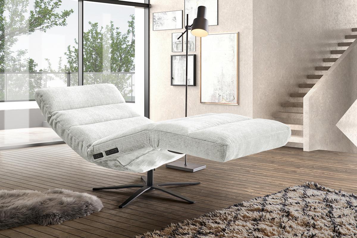RELAXLIEGE ALINA Weiß Cord Relaxfunktion, Drehbar (360°) - Schwarz/Weiß, Textil/Metall (82/115/156cm) - KAWOLA